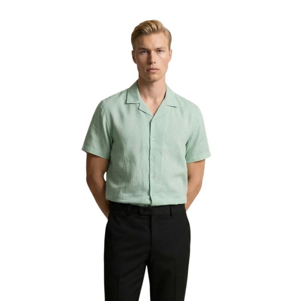 Gianni Lupo Green Linen Shortsleeve Men's Shirt